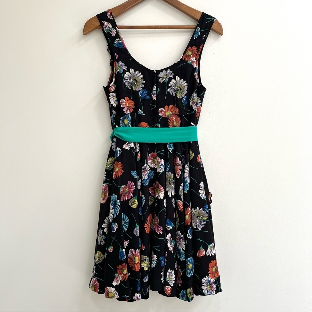 Anthropologie Moulinette Soeurs 3D Floral Appliqué Dress Tea Length Black Green - Picture 4 of 12